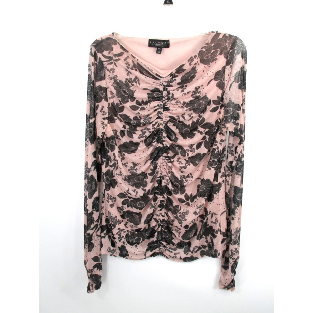 LAUNDRY Shelli Segal Pink Floral Mesh Pullover Blouse L1KF2016 L